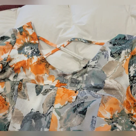 Marallis Canada Orange Floral Fashion Midi Dress With Matching Knit Cover Up  L - Picture 5 of 14